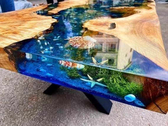 Large Indoor Epoxy Dining Table, Resin Dining Table for 2, 4, 6, 8 River Shells Look Dining Table, Epoxy Coffee Table Top, Living Room Table Home Décor - resinhomefurniture