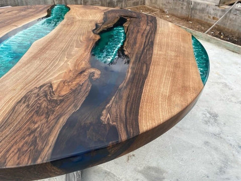 Large Indoor Green White Ocean Sea Round Epoxy Resin Dining Table Coffee Table Sea Table Console Table Bar Counter Table Side &End Table Home Décor - resinhomefurniture