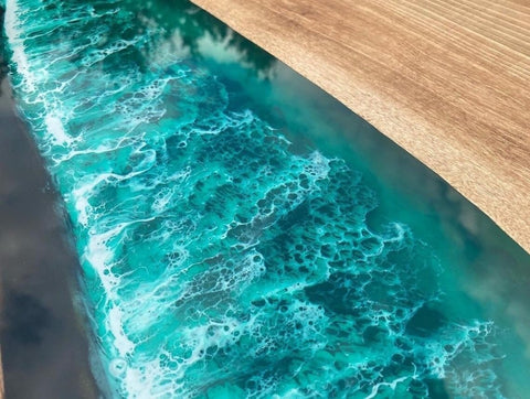 Large Indoor Green White Ocean Sea Round Epoxy Resin Dining Table Coffee Table Sea Table Console Table Bar Counter Table Side &End Table Home Décor - resinhomefurniture