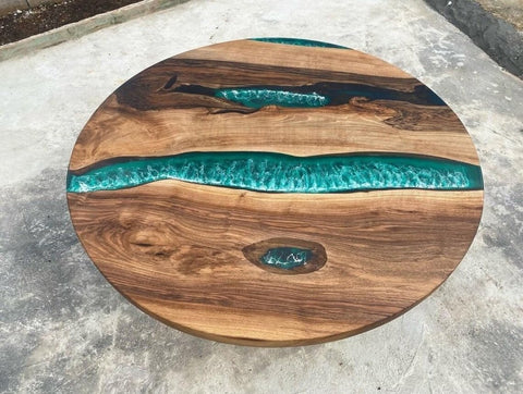 Large Indoor Green White Ocean Sea Round Epoxy Resin Dining Table Coffee Table Sea Table Console Table Bar Counter Table Side &End Table Home Décor - resinhomefurniture