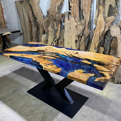 Large Indoor Resin Dining Table Blue River Feel Epoxy Coffee Table Living Room Table Live Edge Table Top Home Décor Bar Counter Patio Table Bar Counter - resinhomefurniture