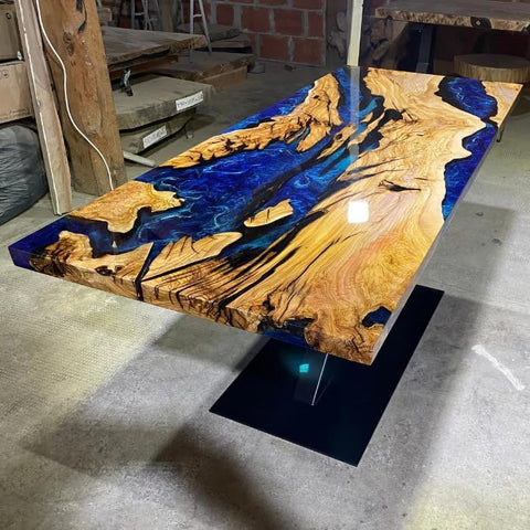 Large Indoor Resin Dining Table Blue River Feel Epoxy Coffee Table Living Room Table Live Edge Table Top Home Décor Bar Counter Patio Table Bar Counter - resinhomefurniture