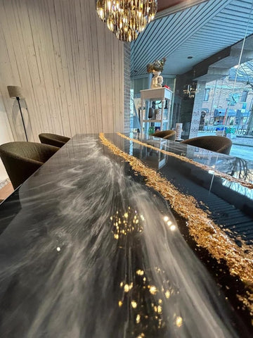 Large Indoor Resin Dining Table Luxury Black River Table with Gold Flakes Design Unique Epoxy Table Conference Table Home Decor Patio Table - resinhomefurniture