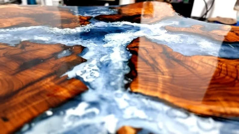 Large Indoor Unique Blue Round Epoxy Coffee Table Living Room Table Side/End Table Resin Dining Table For 2, 4, 6, 8 Island Ocean Flow Table Patio Table Home Décor - resinhomefurniture
