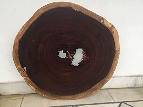 Live Edge Round Coffee Table of Acacia Wood for Your Home, Living Room, Kitchen, Office, Extra Thick(80MM) with Nightglow Resin (32 x 32inches) - resinhomefurniture