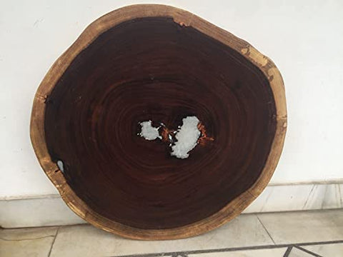 Live Edge Round Coffee Table of Acacia Wood for Your Home, Living Room, Kitchen, Office, Extra Thick(80MM) with Nightglow Resin (32 x 32inches) - resinhomefurniture