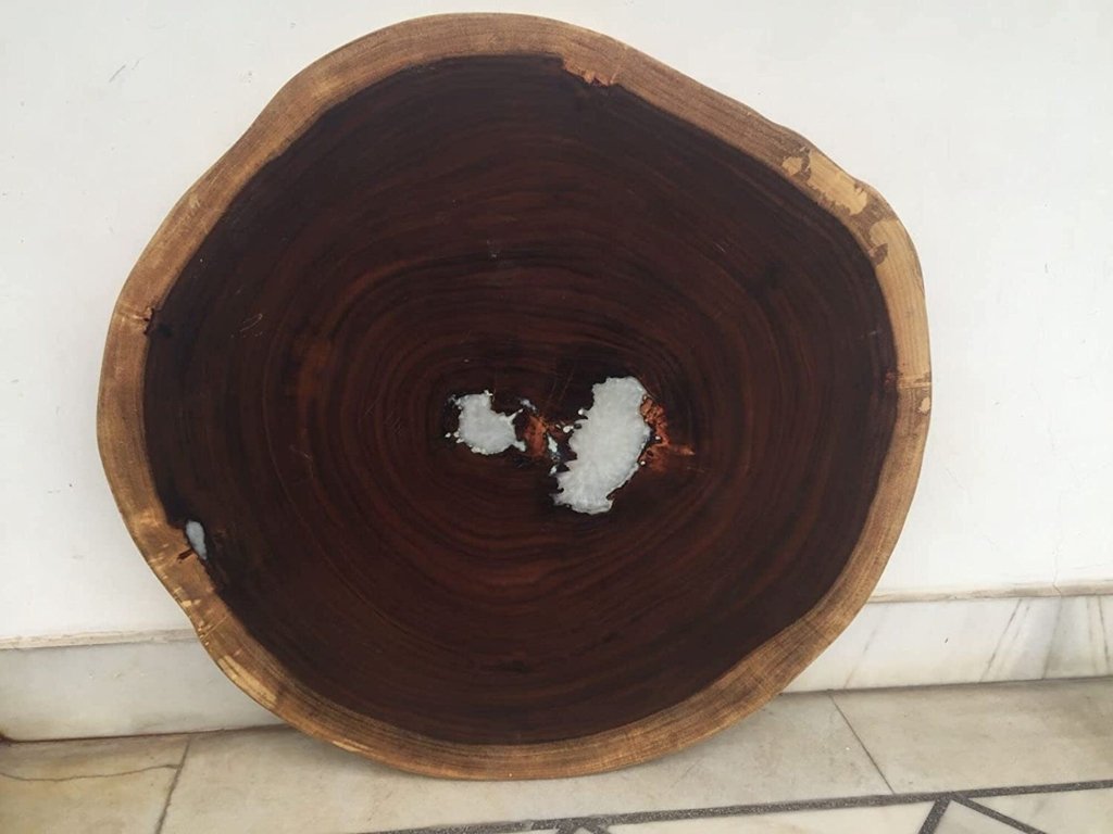 Live Edge Round Coffee Table of Acacia Wood for Your Home, Living Room, Kitchen, Office, Extra Thick(80MM) with Nightglow Resin(32x32inches) - resinhomefurniture