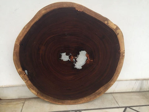 Live Edge Round Coffee Table of Acacia Wood for Your Home, Living Room, Kitchen, Office, Extra Thick(80MM) with Nightglow Resin(32x32inches) - resinhomefurniture