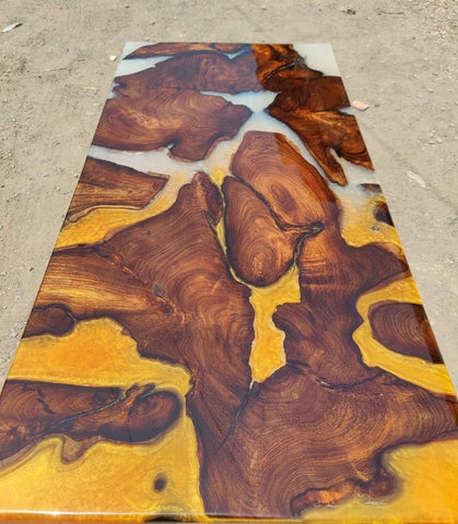 Marvelous Metallic Gold And Pearl White Epoxy Resin Dining Table Living Room Table Center Table Patio Table Coffee Table Bar Counter Table Kitchen Table Home Décor - resinhomefurniture