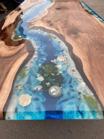 Mesmerizing Blue Ocean Epoxy Resin Table Coffee Table with Seashell and Starfish Conference Table Kitchen Table End/Side Table Patio Table Console Table Home Décor - resinhomefurniture