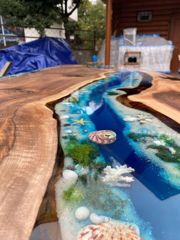 Mesmerizing Blue Ocean Epoxy Resin Table Coffee Table with Seashell and Starfish Conference Table Kitchen Table End/Side Table Patio Table Console Table Home Décor - resinhomefurniture