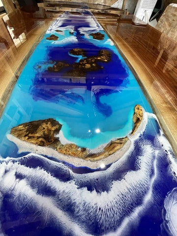 Mesmerizing Blue Ocean Wave Look Epoxy Resin Dining Table Conference Table Patio Table Kitchen Table Console Table Bar Counter Table Coffee Table Living Room Table - resinhomefurniture