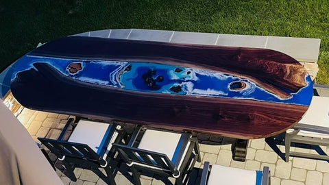 Mesmerizing Blue Ocean Wave Look Epoxy Resin Dining Table Conference Table Patio Table Kitchen Table Console Table Bar Counter Table Coffee Table Living Room Table - resinhomefurniture