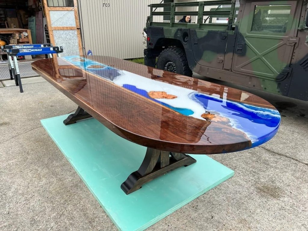 Mesmerizing Blue Ocean Wave Look Epoxy Resin Dining Table Conference Table Patio Table Kitchen Table Console Table Bar Counter Table Coffee Table Living Room Table - resinhomefurniture