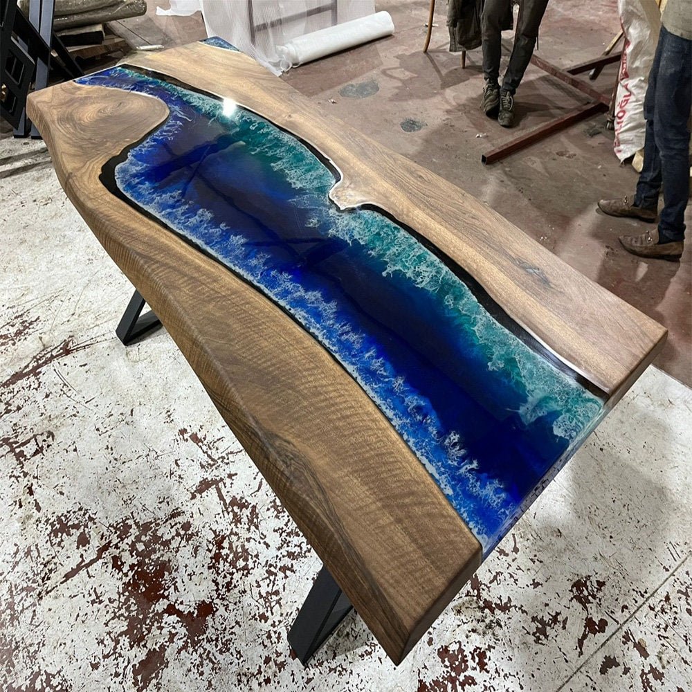 Natural Dark Wood Resin Epoxy Table Realistic River With Waves Dinning Coastal table Top Dining Table Coffee Table Side/End Table Home D?cor - resinhomefurniture