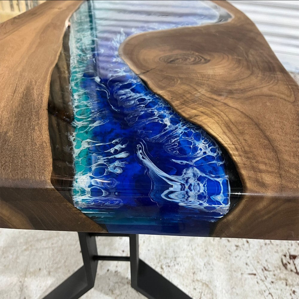 Natural Dark Wood Resin Epoxy Table Realistic River With Waves Dinning Coastal table Top Dining Table Coffee Table Side/End Table Home D?cor - resinhomefurniture