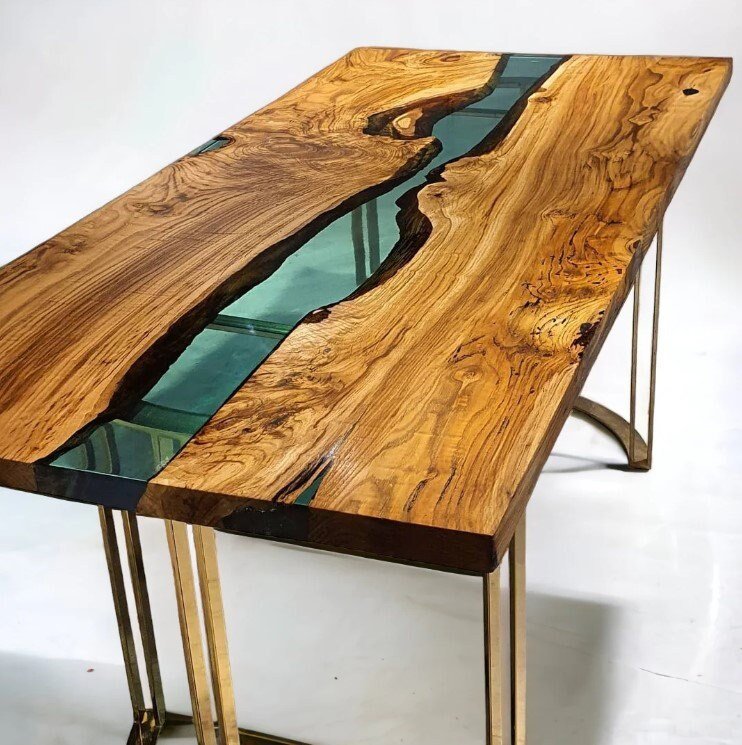 Natural Dark Wood With Single River Epoxy Dining Table Coffee Table End Table Wood Table Living Room Table Bar Counter Home D?cor side Table - resinhomefurniture