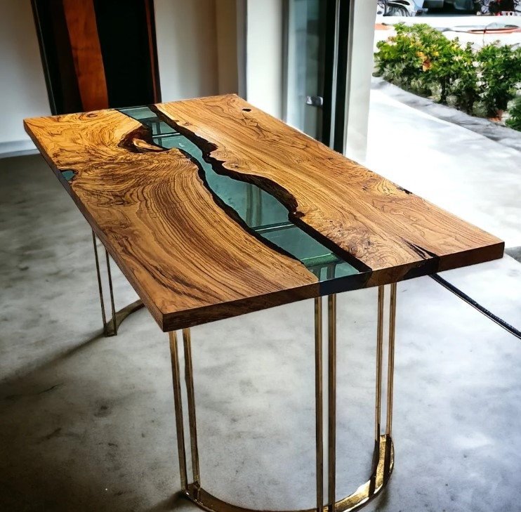 Natural Dark Wood With Single River Epoxy Dining Table Coffee Table End Table Wood Table Living Room Table Bar Counter Home D?cor side Table - resinhomefurniture