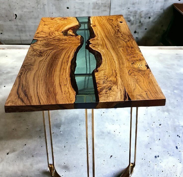 Natural Dark Wood With Single River Epoxy Dining Table Coffee Table End Table Wood Table Living Room Table Bar Counter Home D?cor side Table - resinhomefurniture