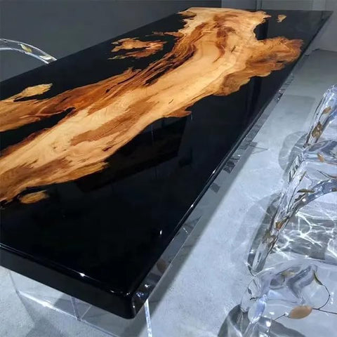 Natural Fire Like Wood and Dark Black Epoxy Resin Table Dining Table Coffee Table End Table Wooden Table Living Room Table Bar Counter Home Décor Side Table top - resinhomefurniture