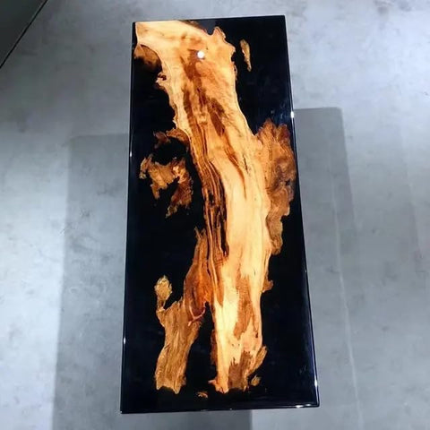 Natural Fire Like Wood and Dark Black Epoxy Resin Table Dining Table Coffee Table End Table Wooden Table Living Room Table Bar Counter Home Décor Side Table top - resinhomefurniture