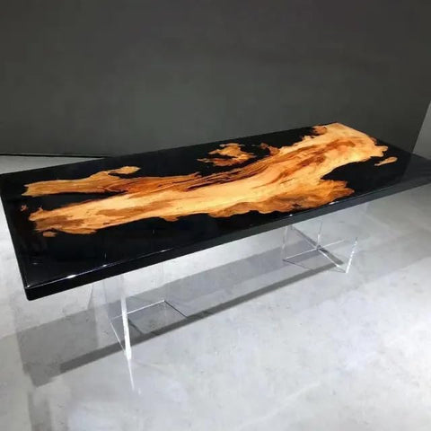 Natural Fire Like Wood and Dark Black Epoxy Resin Table Dining Table Coffee Table End Table Wooden Table Living Room Table Bar Counter Home Décor Side Table top - resinhomefurniture