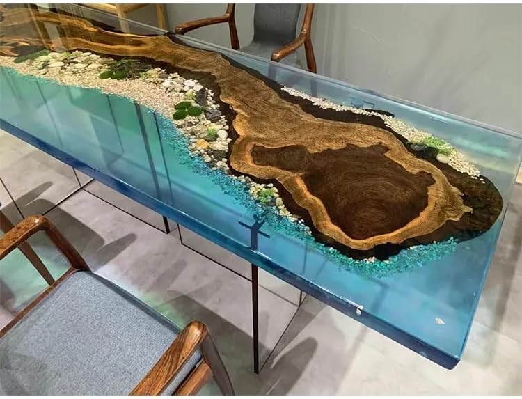 Natural Forest River Look Epoxy Classic Clear Blue Epoxy with Stone Dining Table Coffee Table End Table Bar Counter Top Living Room Table Wall Art Wooden Table - resinhomefurniture