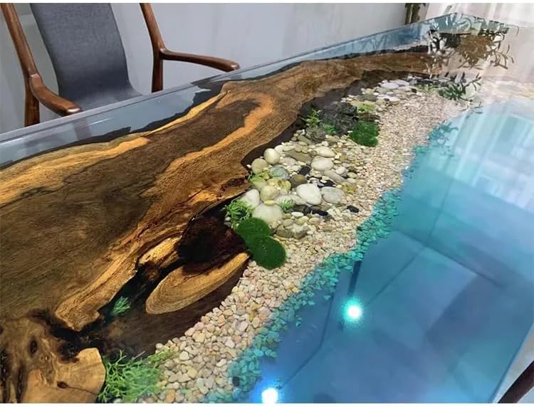 Natural Forest River Look Epoxy Classic Clear Blue Epoxy with Stone Dining Table Coffee Table End Table Bar Counter Top Living Room Table Wall Art Wooden Table - resinhomefurniture