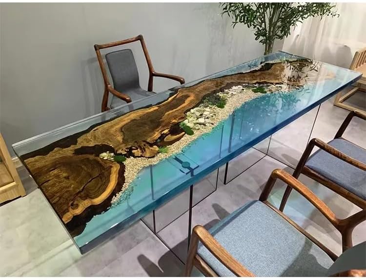 Natural Forest River Look Epoxy Classic Clear Blue Epoxy with Stone Dining Table Coffee Table End Table Bar Counter Top Living Room Table Wall Art Wooden Table - resinhomefurniture
