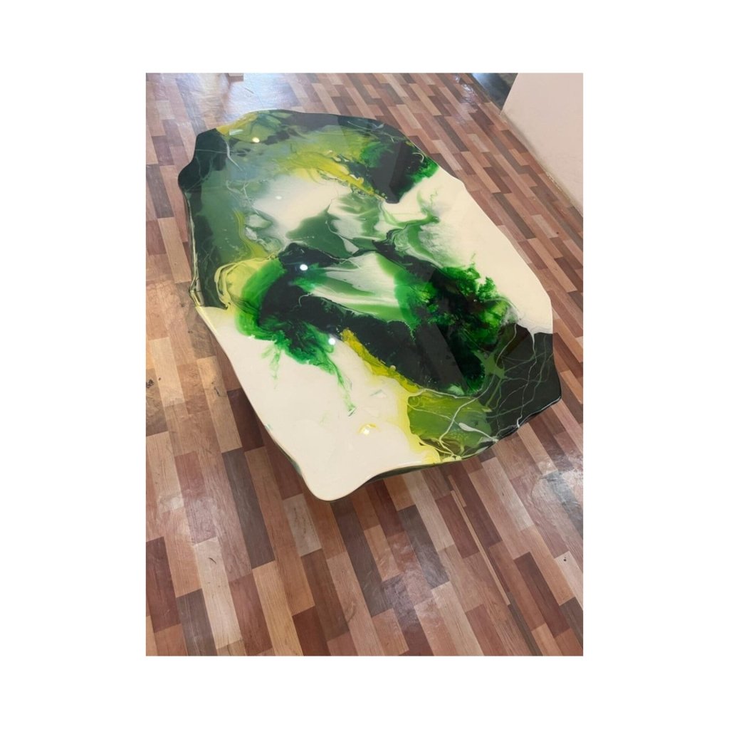 Natural Multi Epoxy Green Smoke Look Table Coastal table Top Dining Table Coffee Table Side/End Table Home D?cor. Without Legs - resinhomefurniture