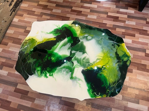 Natural Multi Green Epoxy with White Smoke Look Table Coastal Table Top Dining Table Coffee Table Side/End Table Home Décor. Size 37 by 41 Inches, Without Legs - resinhomefurniture