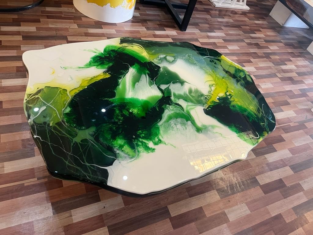 Natural Multi Green Epoxy with White Smoke Look Table Coastal Table Top Dining Table Coffee Table Side/End Table Home Décor. Size 37 by 41 Inches, Without Legs - resinhomefurniture
