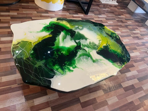 Natural Multi Green Epoxy with White Smoke Look Table Coastal Table Top Dining Table Coffee Table Side/End Table Home Décor. Size 37 by 41 Inches, Without Legs - resinhomefurniture