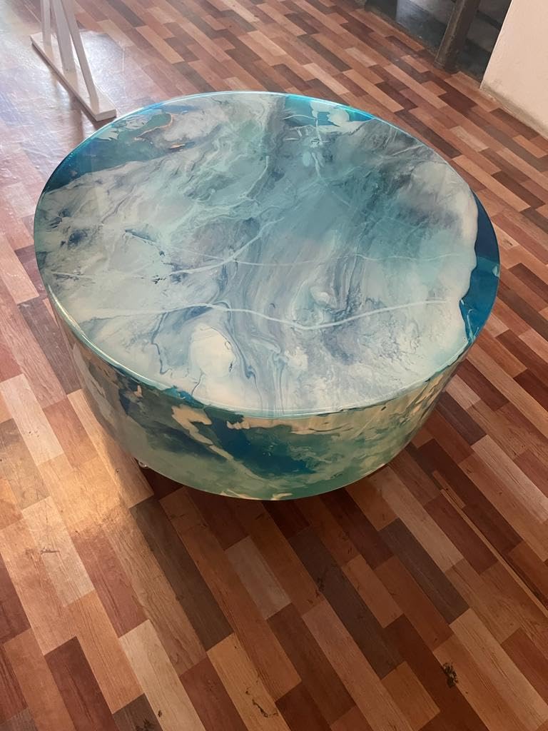 Natural Multi Resin Grey Epoxy with Blue Ocean Feel Look Table Coastal Table Top Dining Table Coffee Table Side/End Table Home Décor. Size 31.5 by 31.5 Inches with Legs 12" Inches - resinhomefurniture