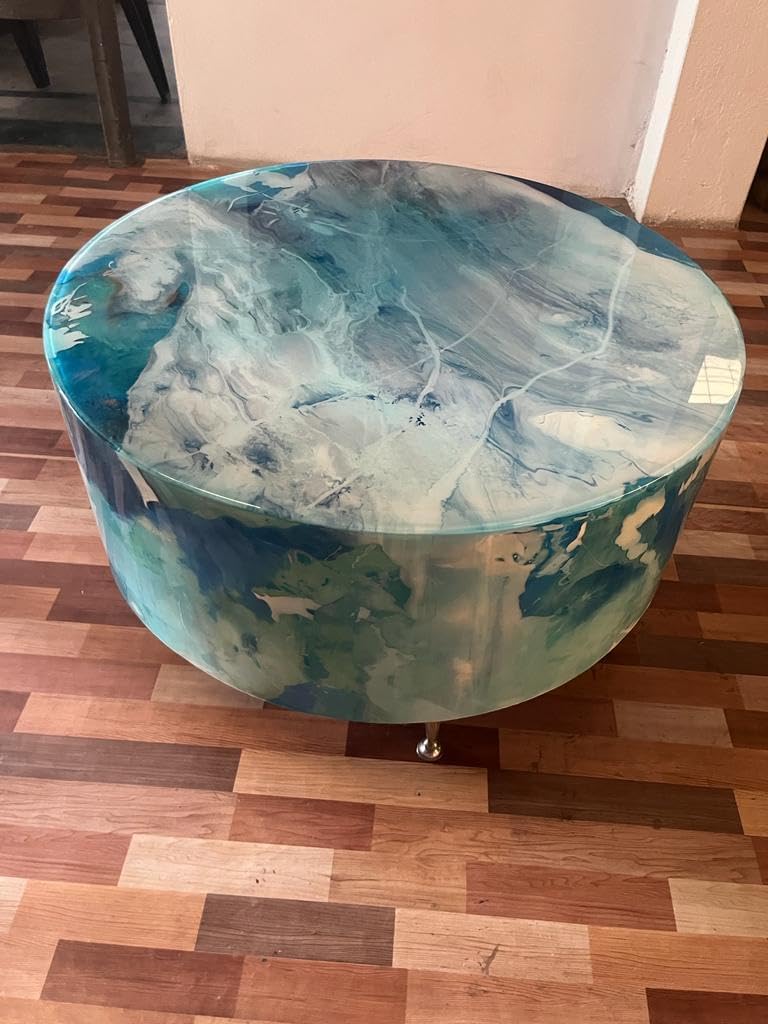 Natural Multi Resin Grey Epoxy with Blue Ocean Feel Look Table Coastal Table Top Dining Table Coffee Table Side/End Table Home Décor. Size 31.5 by 31.5 Inches with Legs 12" Inches - resinhomefurniture