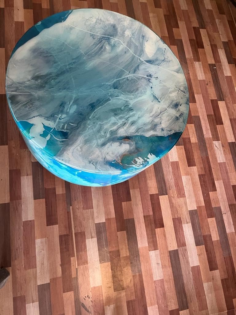 Natural Multi Resin Grey Epoxy with Blue Ocean Feel Look Table Coastal Table Top Dining Table Coffee Table Side/End Table Home Décor. Size 31.5 by 31.5 Inches with Legs 12" Inches - resinhomefurniture