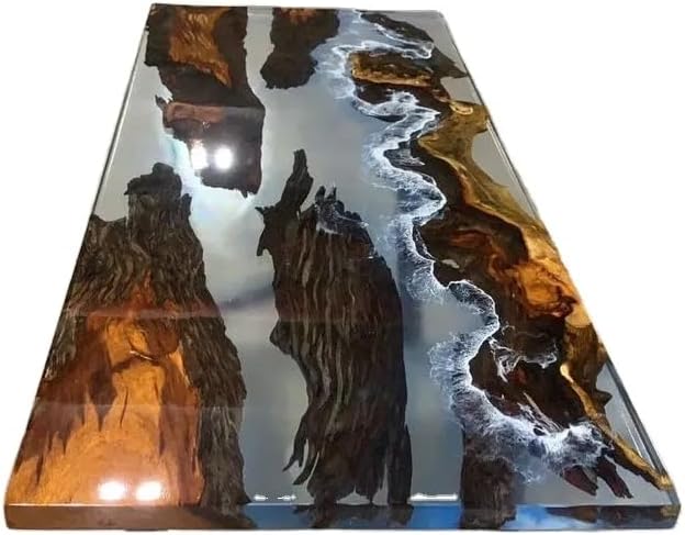 Natural Wood and Transparent Resin with Ocean Wave Epoxy Dining Table Coffee Table End Table Bar Counter Top Living Room Table Wall Art Wooden Table Home Decor - resinhomefurniture