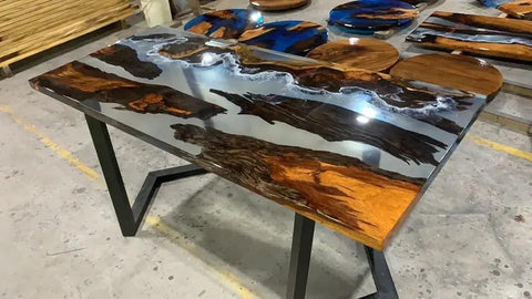 Natural Wood and Transparent Resin with Ocean Wave Epoxy Dining Table Coffee Table End Table Bar Counter Top Living Room Table Wall Art Wooden Table Home Decor - resinhomefurniture