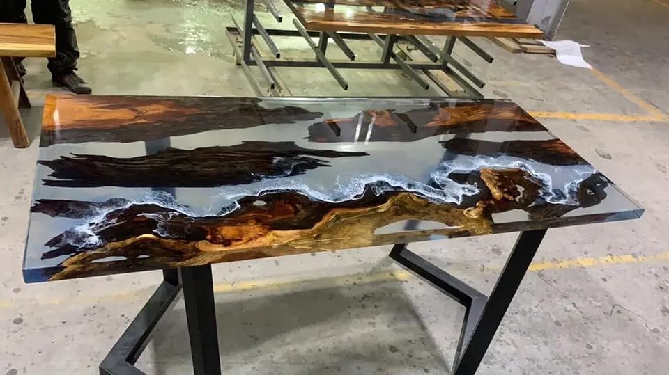 Natural Wood and Transparent Resin with Ocean Wave Epoxy Dining Table Coffee Table End Table Bar Counter Top Living Room Table Wall Art Wooden Table Home Decor - resinhomefurniture