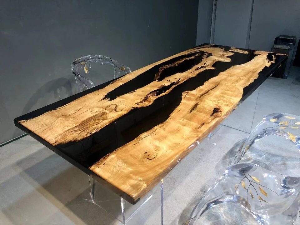 Natural Wood Black Epoxy River Table Coastal table Top Dining Table Coffee Table Side/End Table Living Room Table Bar Counter Home D?cor - resinhomefurniture