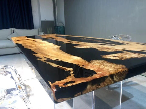 Natural Wood Black Epoxy River Table Coastal table Top Dining Table Coffee Table Side/End Table Living Room Table Bar Counter Home D?cor - resinhomefurniture