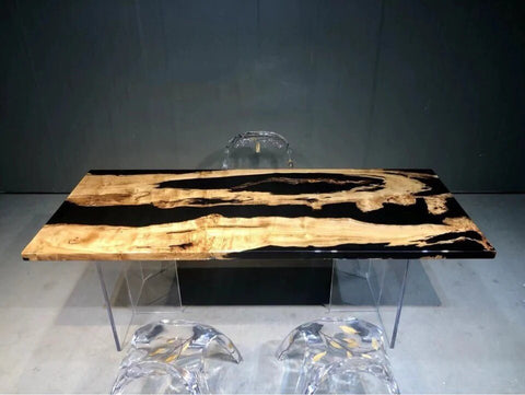 Natural Wood Black Epoxy River Table Coastal table Top Dining Table Coffee Table Side/End Table Living Room Table Bar Counter Home D?cor - resinhomefurniture