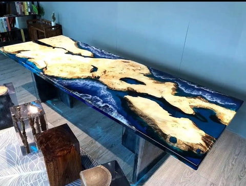 Natural Wood Classic Ocean Mountain Look Resin Epoxy Table Coastal Table Top Dining Table Coffee Table Side/End Table Home Décor - resinhomefurniture