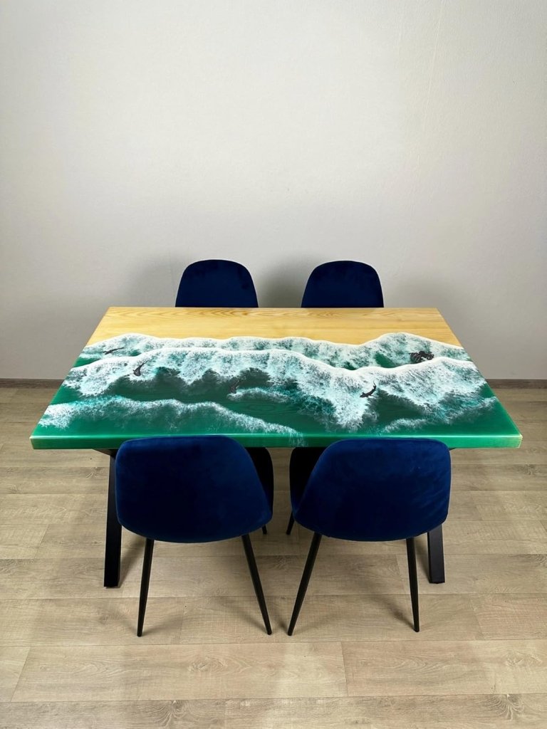 Natural Wood Elegant Green Ocean Look Acacia Wood Dining Table Resin Table Coffee Table Conference Table Home Décor Side/end Table Kitchen Table Bar Counter Top - resinhomefurniture
