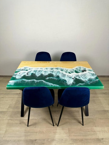 Natural Wood Elegant Green Ocean Look Acacia Wood Dining Table Resin Table Coffee Table Conference Table Home Décor Side/end Table Kitchen Table Bar Counter Top - resinhomefurniture