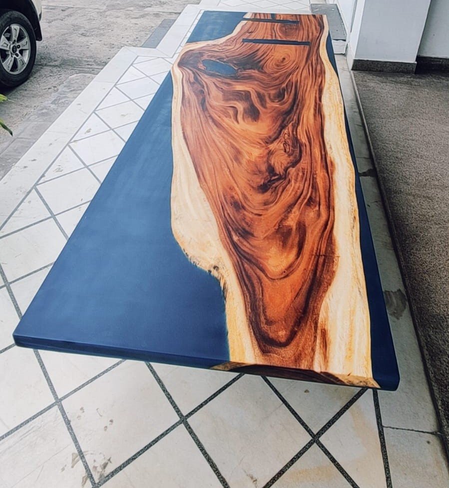 Natural Wood Epoxy Classic Dark Blue River Look Resin Coastal Table Top Dining Table Coffee Table Side/End Table Home D?cor - resinhomefurniture