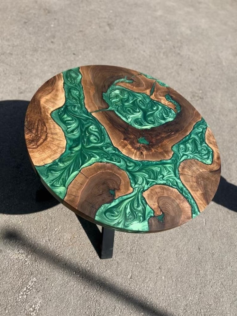 natural - wood - epoxy - round - emerald - river - green - table - coffee - table - side - end - table - epoxy - dining - table - living - room - table - for - 2 - 4 - 6 - 8 - home - decor - resin - table - patio - table - resinhomefurniture