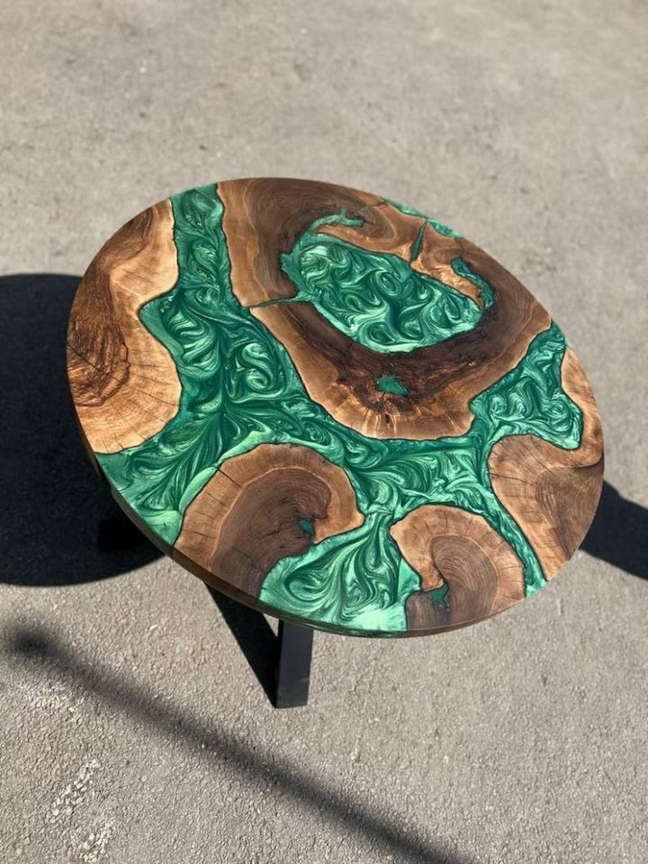 natural - wood - epoxy - round - emerald - river - green - table - coffee - table - side - end - table - epoxy - dining - table - living - room - table - for - 2 - 4 - 6 - 8 - home - decor - resin - table - patio - table - resinhomefurniture