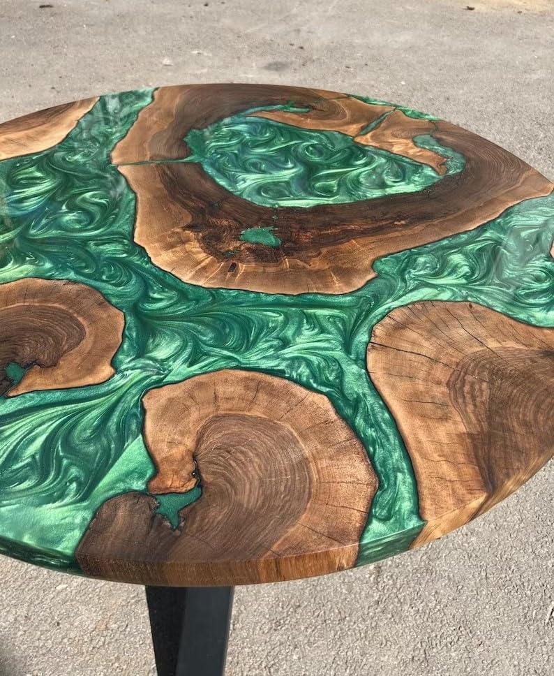 natural - wood - epoxy - round - emerald - river - green - table - coffee - table - side - end - table - epoxy - dining - table - living - room - table - for - 2 - 4 - 6 - 8 - home - decor - resin - table - patio - table - resinhomefurniture