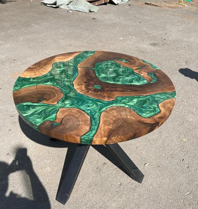 natural - wood - epoxy - round - emerald - river - green - table - coffee - table - side - end - table - epoxy - dining - table - living - room - table - for - 2 - 4 - 6 - 8 - home - decor - resin - table - patio - table - resinhomefurniture